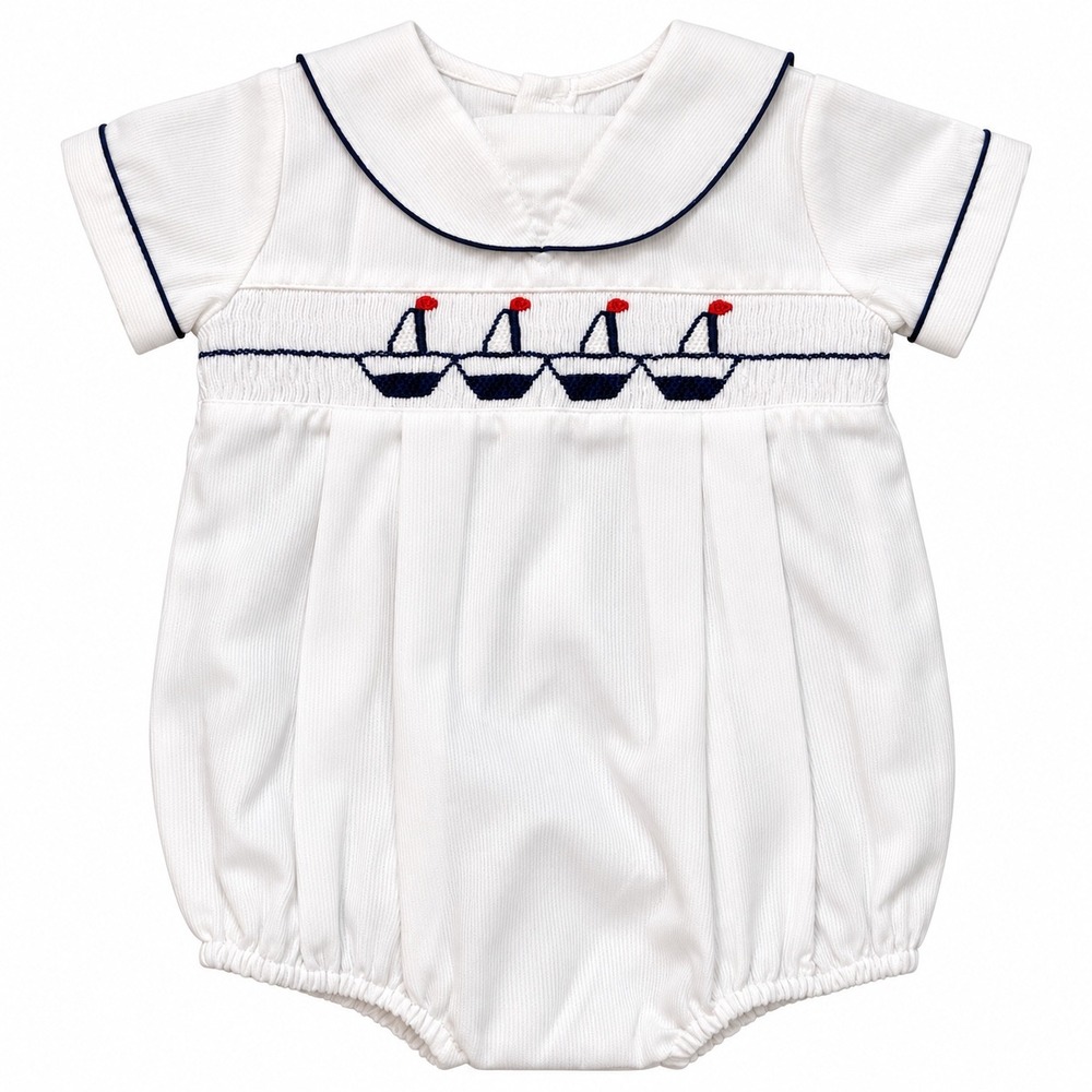 Carriage Boutique Romper 3M White Mini Sailboats Smocked Sailor Heirloom Preppy